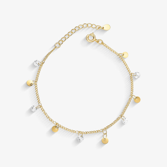 Pulseira Zircônia chapa redonda Folheado a Ouro18k