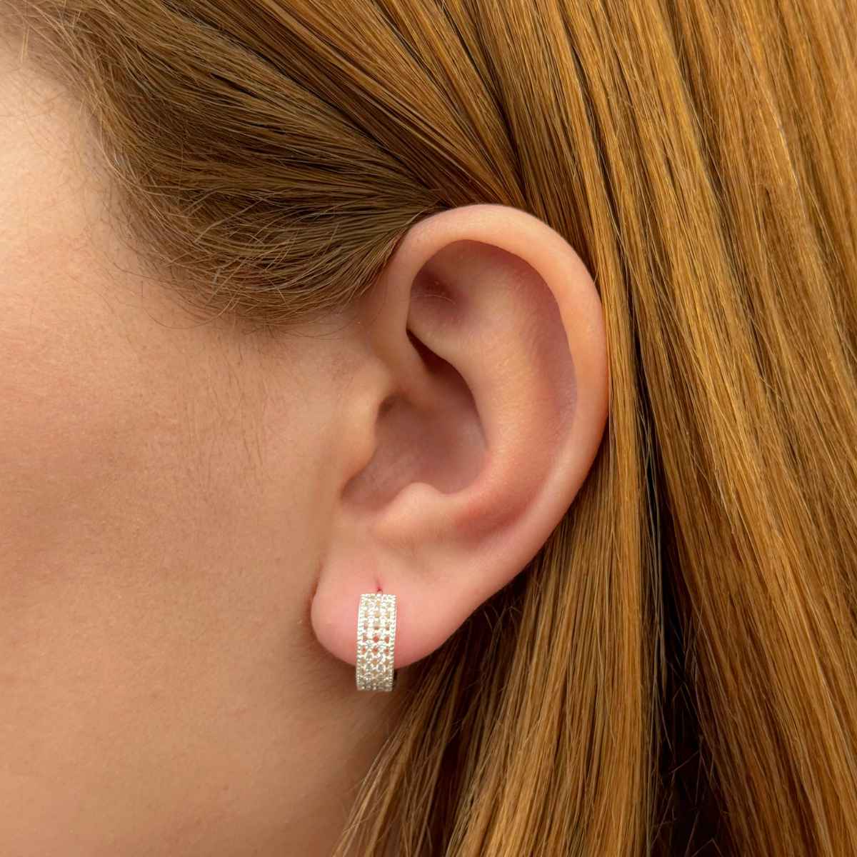 Brinco Argola Borda Losango Folheado a Prata