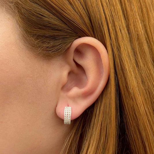 Brinco Argola Borda Losango Folheado a Prata