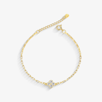 Pulseira Elo Quadrado Trevo de Cristal Folheado a Ouro 18k