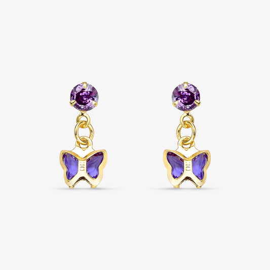 Brinco Infantil Borboleta Lilás Folheado a Ouro 18k