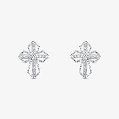Brinco Cruz Cravejado 4 pontos Folheado a Prata