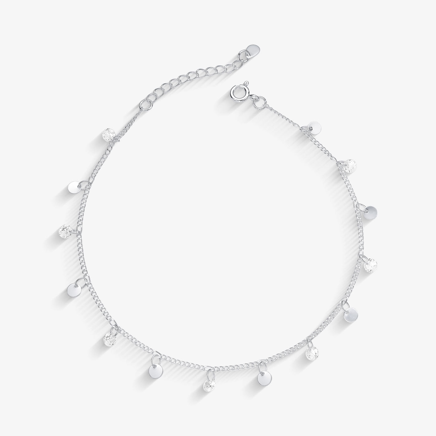 Tornozeleira Chapa e Ponto de Luz Folheado a Prata