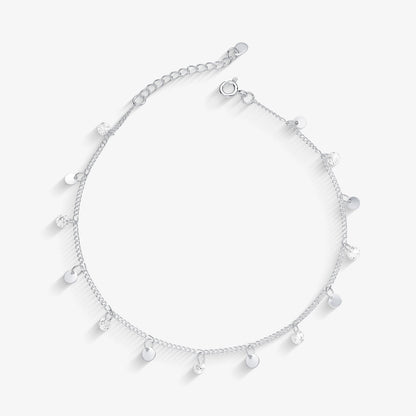 Tornozeleira Chapa e Ponto de Luz Folheado a Prata